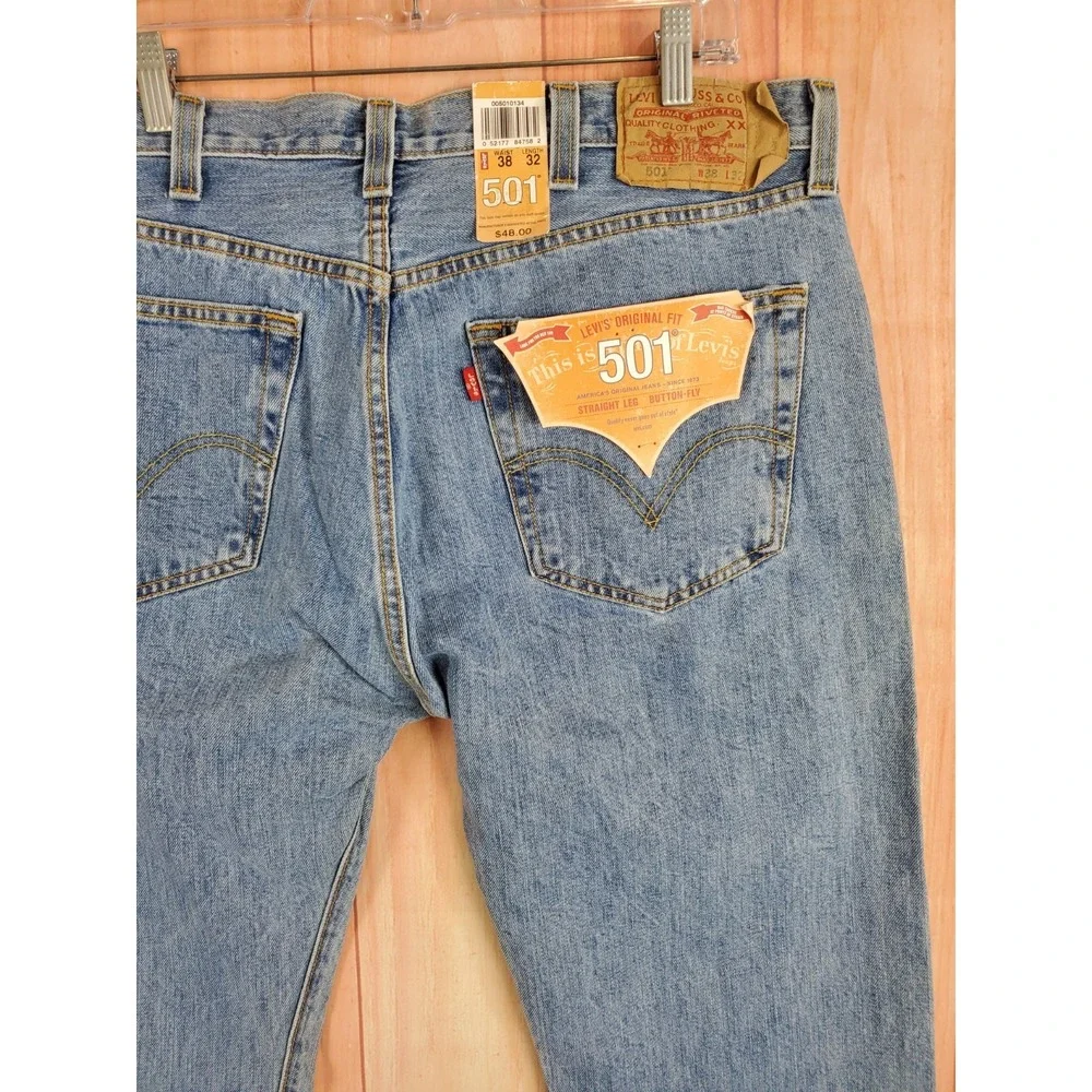 Levi's 501 Mens Jeans Sz 38 X 32 Blue Denim 100% Cotton Button Fly Straight-Leg